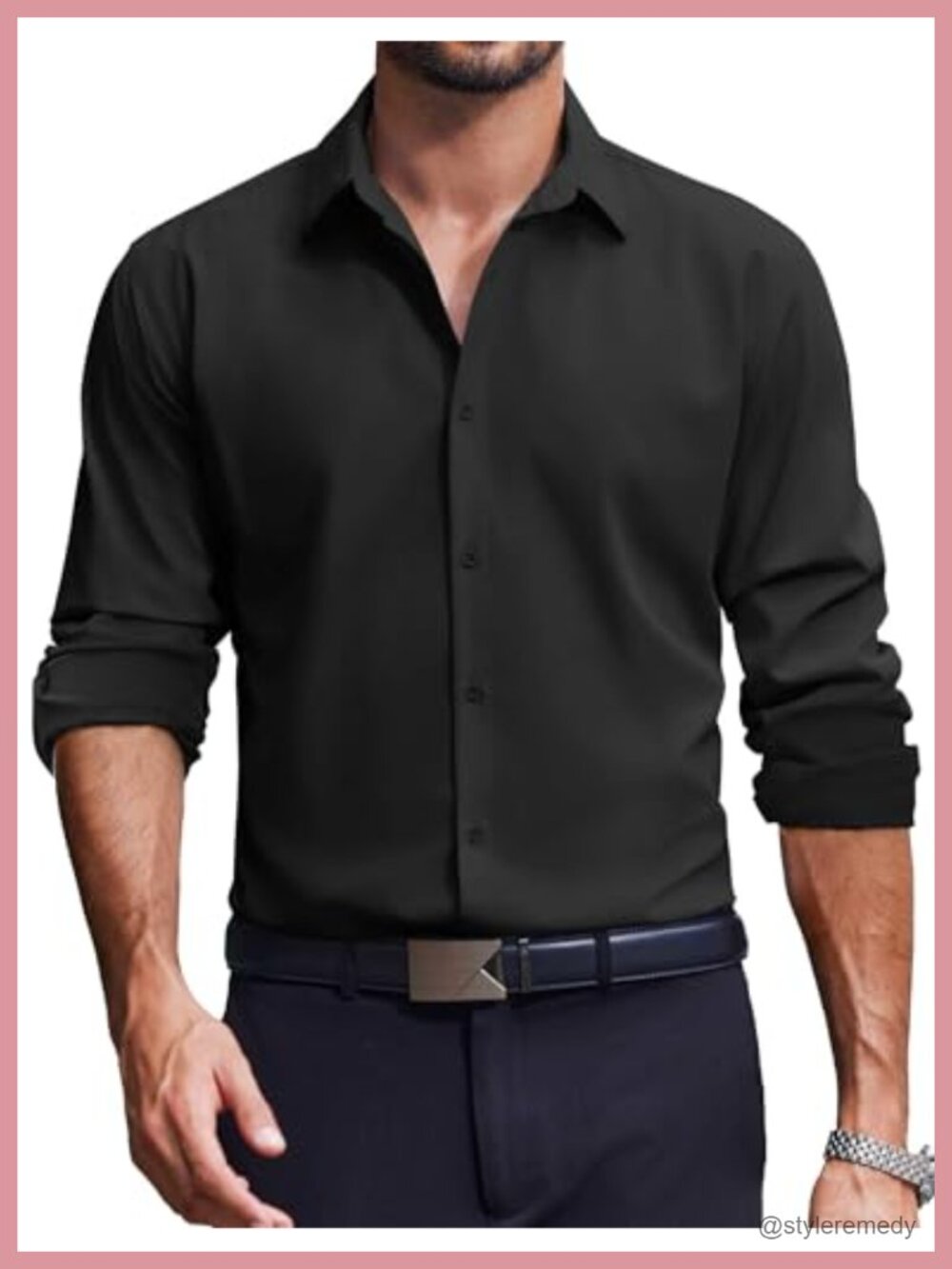 Men's Long Sleeve Button Down Shirt Stretch Regular Fit Casual Business